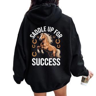 Saddle Up For Success Inspirational Horse Women Oversized Hoodie Back Print - Thegiftio UK