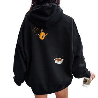 Sauce Dive Flying Chicken Nugget Cartoon Humor Women Oversized Hoodie Back Print | Seseable UK