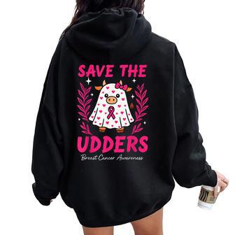 Save The Udders Breast Cancer Halloween Sppoky Cow Women Women Oversized Hoodie Back Print - Thegiftio UK