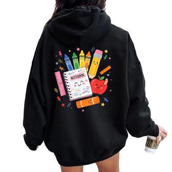 School Supplies Back To School Teacher Women Oversized Hoodie Back Print - Thegiftio UK