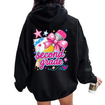 Second Grade Coquette Bow Pencil First Day Of School Girls Women Oversized Hoodie Back Print - Thegiftio UK