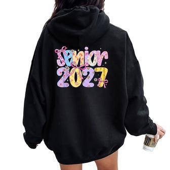 Senior 2027 Coquette Aesthetic Floral Bow Class Of 2027 Women Oversized Hoodie Back Print - Thegiftio UK