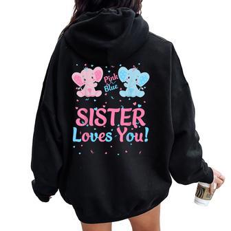 Sister Gender Reveal Elephant Pink Or Blue Matching Family Women Oversized Hoodie Back Print - Thegiftio UK