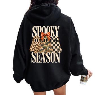 Spooky Season Leopard Camo Checkered Ghost Halloween Fall Women Oversized Hoodie Back Print - Thegiftio UK