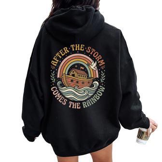After The Storm Comes The Rainbow Retro Noahs Ark Women Oversized Hoodie Back Print - Thegiftio UK