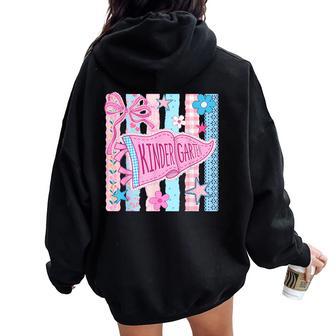 Striped Floral Pennant Flag Back To School Kindergarten Kids Women Oversized Hoodie Back Print - Thegiftio UK