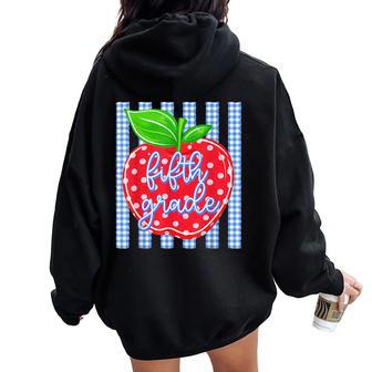 Striped Preppy Fifth Grade Teacher Apple Back To School Kids Women Oversized Hoodie Back Print | Seseable UK