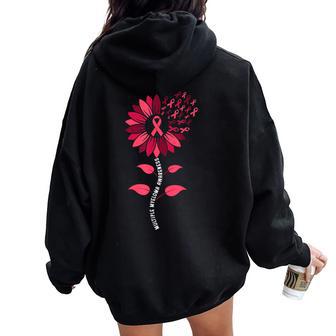 Sunflower Multiple Myeloma Awareness Burgundy Ribbon Women Oversized Hoodie Back Print - Thegiftio UK