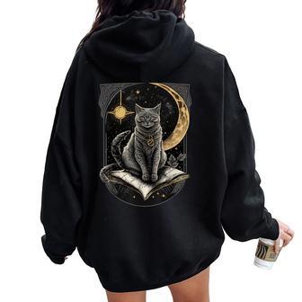 Tarjeta De Tarot De La Luna Gato Celestial Regalo Mágico Women Oversized Hoodie Back Print - Regaloses