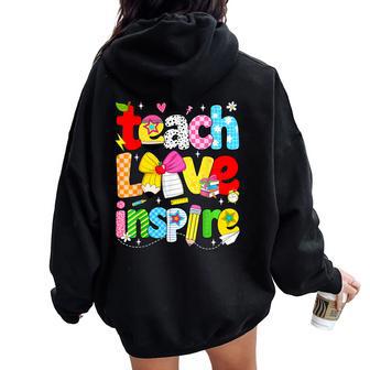 Teach Love Inspire Trendy Teacher Back To School First Day Women Oversized Hoodie Back Print - Thegiftio UK