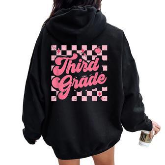 Third Grade Pink Checkered Retro 3Rd Grade Teacher Kids Girl Women Oversized Hoodie Back Print - Thegiftio UK