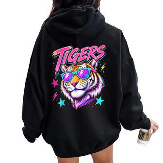 Tigers Spirit 80S Synthwave Cool Mascot For Kids Women Oversized Hoodie Back Print - Thegiftio UK