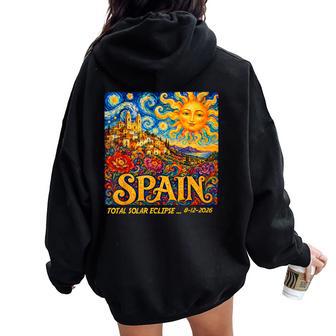 Total Solar Eclipse Spain Sea 12 August 2026 Kids Women Oversized Hoodie Back Print - Thegiftio UK