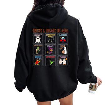 Tricks & Treats Of Aba Therapy Behavior Tech Halloween Fall Women Oversized Hoodie Back Print - Thegiftio UK