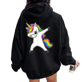 Unicorn Dabbing Rainbow Graphic Women Oversized Hoodie Back Print - Thegiftio UK