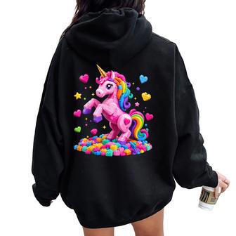 Unicorn Master Builder Girls Kids Building Bricks Blocks Toy Women Oversized Hoodie Back Print - Thegiftio UK