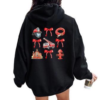 Vintage Coquette Bow Firefighter Firehouse Fireman Women Women Oversized Hoodie Back Print - Thegiftio UK