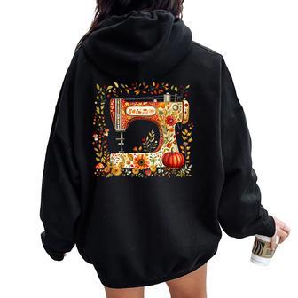 Vintage Floral Pumpkin Sewing Machine Fall Autumn Quilter Women Oversized Hoodie Back Print - Thegiftio UK