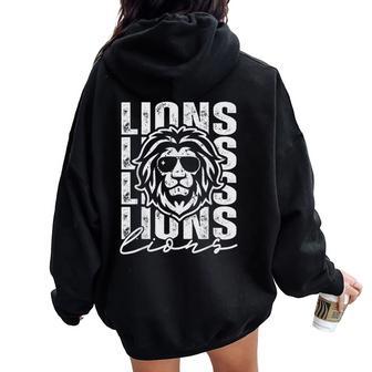 Vintage Lions School Mascot Game Day Teacher Boy Women Women Oversized Hoodie Back Print | Seseable UK