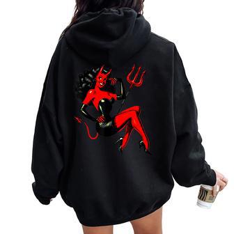 Vintage Sexy Devil Girl Pin-Up Lazy Halloween Costume Women Oversized Hoodie Back Print - Thegiftio UK