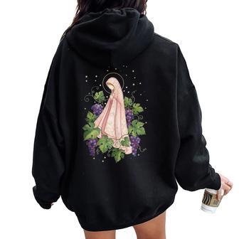 Virgen María Uva Floral Religioso In Mangas Women Oversized Hoodie Back Print - Regaloses