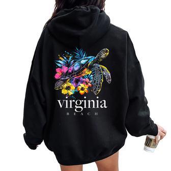 Virginia Beach Souvenir Surfer Diver Sea Turtle Women Oversized Hoodie Back Print - Thegiftio UK