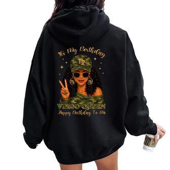 Virgo Queen Black Woman With Cap Camo It's My Birthday Party Women Oversized Hoodie Back Print | Seseable UK