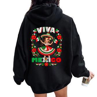 Viva Mexico Mexican Girl Flag Independence Day Women Oversized Hoodie Back Print - Thegiftio UK