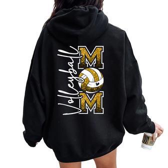 Volleyball Mom Game Day Black & Gold Spirit Cheer Mom Women Oversized Hoodie Back Print | Seseable UK