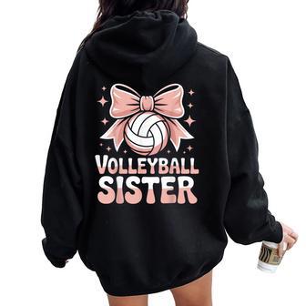 Volleyball Sister Cute Pink Bow Sports Fan Graphic Women Oversized Hoodie Back Print - Thegiftio UK