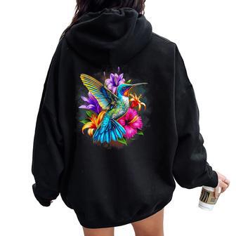 Watercolor Hummingbird Humming Bird Flowers Kids Women Oversized Hoodie Back Print - Thegiftio UK
