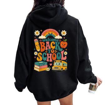 Welcome Back To School Rainbow Teacher Apparel First Day Women Oversized Hoodie Back Print - Thegiftio UK