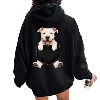 White Pitbull Lover Cute Pocket Pittie Dog Mom Women Oversized Hoodie Back Print - Thegiftio UK