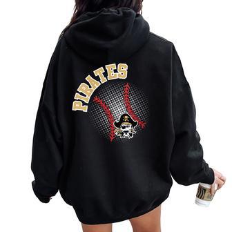 Women's Pirates Baseball Mom Game Day Sports Gold Pirate Pride Women Oversized Hoodie Back Print | Seseable UK