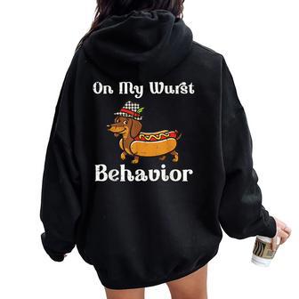 On My Wurst Behavior Dog Dachshund Oktoberfest Kid Women Oversized Hoodie Back Print - Thegiftio UK