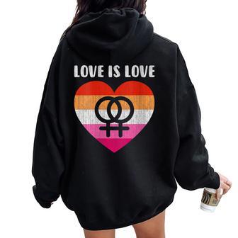 Ymbole Lesbien Avec Un Cœur L'amour Est L'amour Sweat à capuche oversize pour femme avec imprimé dans le dos - Cadeauxyz