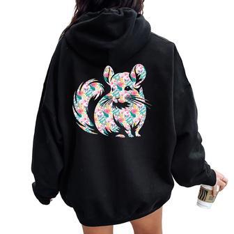 かわいいチンチラ花柄チンチラ 長袖tシャツ レディース オーバーサイズ パーカー バックプリント - Kawaiitshirt