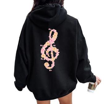 ト音記号 ト音記号 花 ミュージシャンギフト レディース オーバーサイズ パーカー バックプリント - Kawaiitshirt