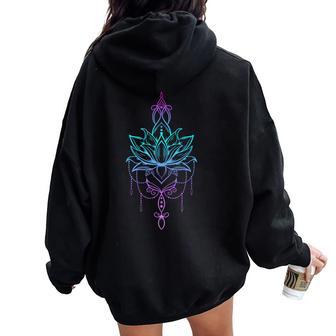 蓮の花 禅 マンダラ 平和 ヨガ レディース オーバーサイズ パーカー バックプリント - Kawaiitshirt