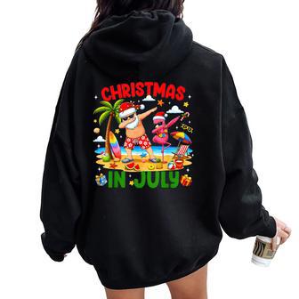 Christmas In July Santa Flamingo Dabbing Summer Vacation Women Oversized Hoodie Back Print - Thegiftio UK