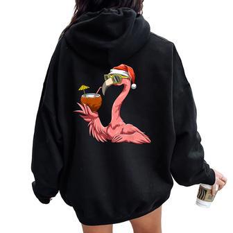Santa Flamingo Christmas Summer Christmas In July Flamingo Women Oversized Hoodie Back Print - Thegiftio UK
