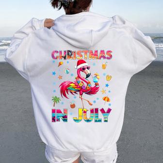 Christmas In July Flamingo Hawaiian Summer Kid Women Oversized Hoodie Back Print - Thegiftio UK
