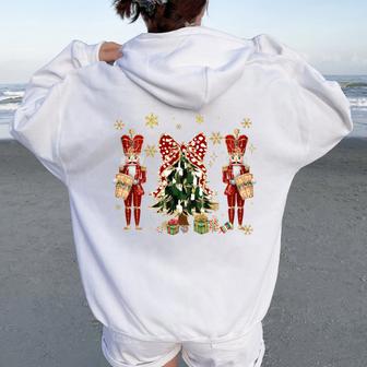 Christmas Tree Brushstroke Coquette Bow Red Nutcracker Women Oversized Hoodie Back Print - Thegiftio UK