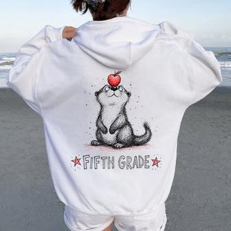 5Th Grade Level Team First Day Back To School Otter Apple Women Oversized Hoodie Back Print - Thegiftio UK