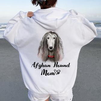 Afghan Hound Mom Mamá Madre De Perro Galgo Afgano Cuello Women Oversized Hoodie Back Print - Regaloses