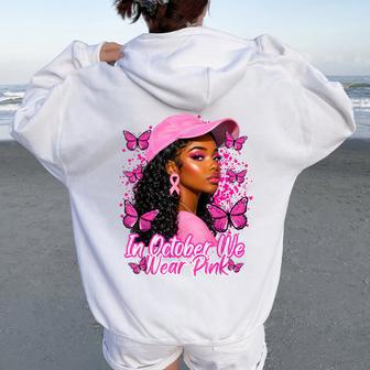Afro Black African American Breast Cancer Pink Ribbon Women Oversized Hoodie Back Print - Thegiftio UK