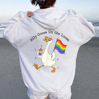 Ally Goose On-The-Loose Rainbow Flag Lgbtq Pride Month Women Oversized Hoodie Back Print - Thegiftio UK