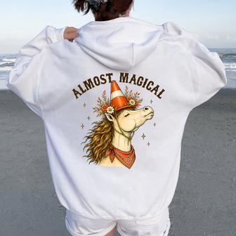 Almost Magical Horse Unicorn Humor Traffic Cone Hat Women Oversized Hoodie Back Print - Thegiftio UK