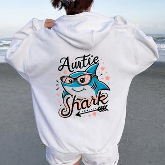 Auntie Shark Shark Matching Family For Women Women Oversized Hoodie Back Print - Thegiftio UK
