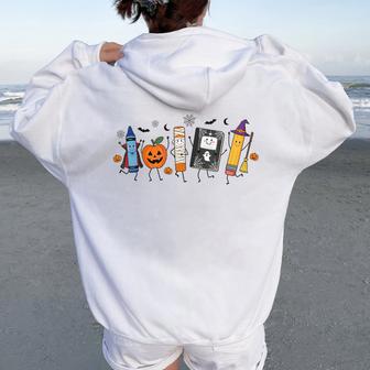 Back To School Halloween Teacher Spooky School Supplies Women Oversized Hoodie Back Print - Thegiftio UK